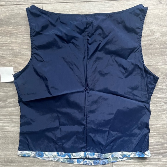 NEW Coming of Age NYC Liberty Fabric Navy Blue Sleeveless Tank Rose Trim Size L - Picture 2 of 8